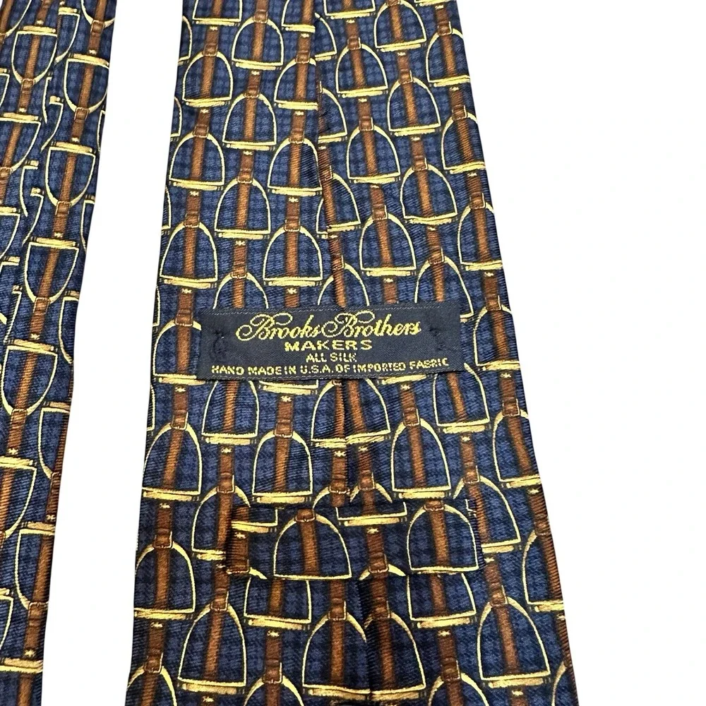 Brooks Brothers Makers Navy Silk Equestrian Stirrup Pattern Tie Heritage‎ USA